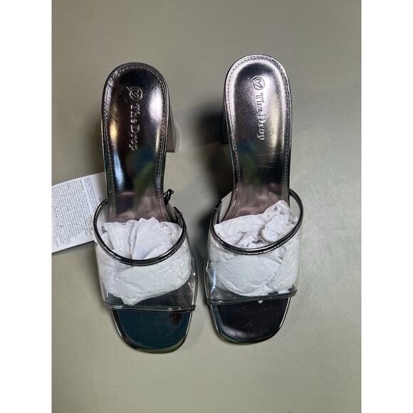 The Drop Women's Pattie High Block-Heeled Mule Sandal Pewter Clear 10 - Picture 2 of 10